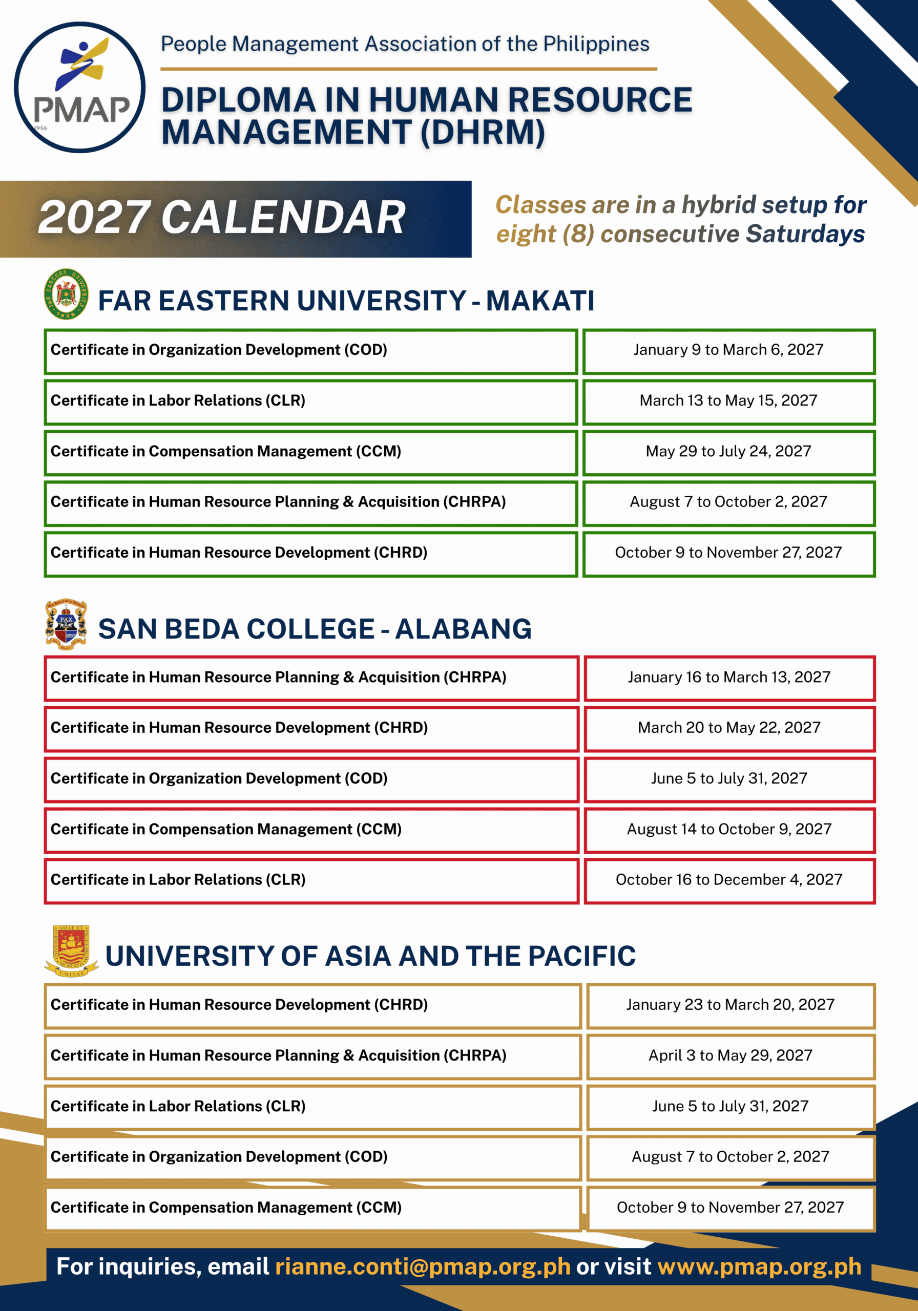 DHRM 2027 TRAINING CALENDAR